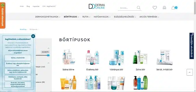 Dermaonline termék kategória oldal